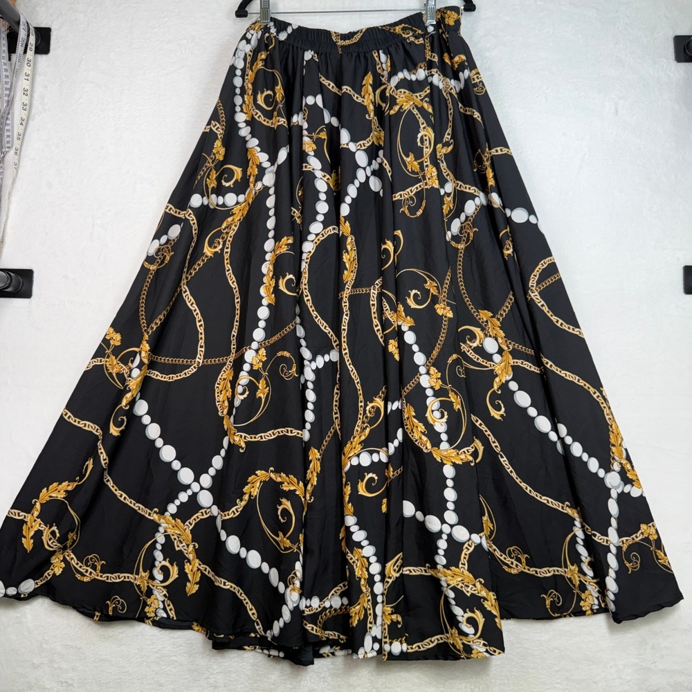 Cato Black Maxi Skirt with Gold & White Chain Print - Picture 6 of 13